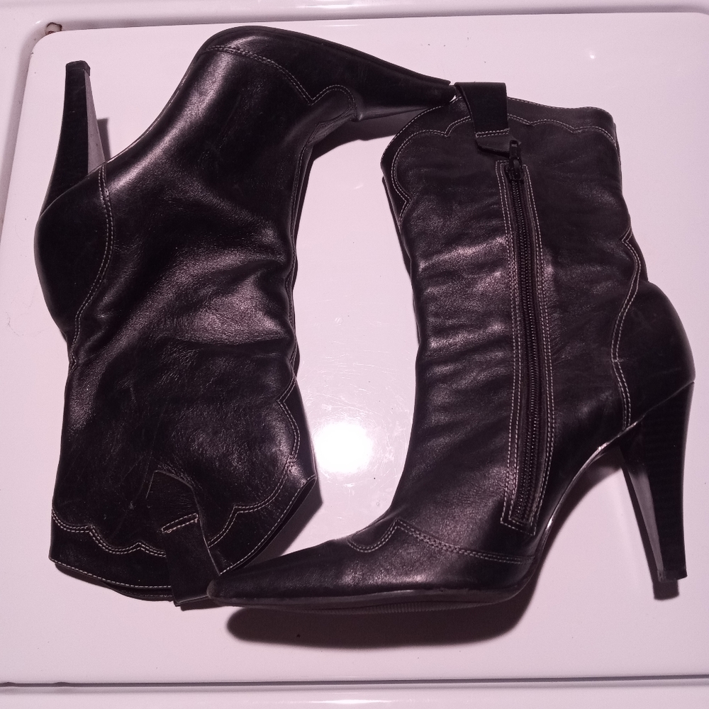 Black Cowboy Boot inspired Heel Boots